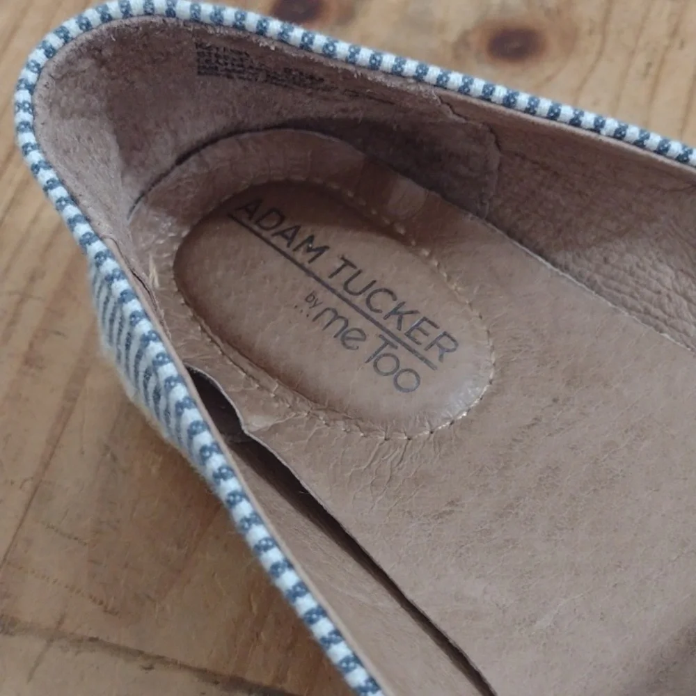 Adam Tucker by Me Too Blue Striped Leather Espadrille Flats Size 8.5